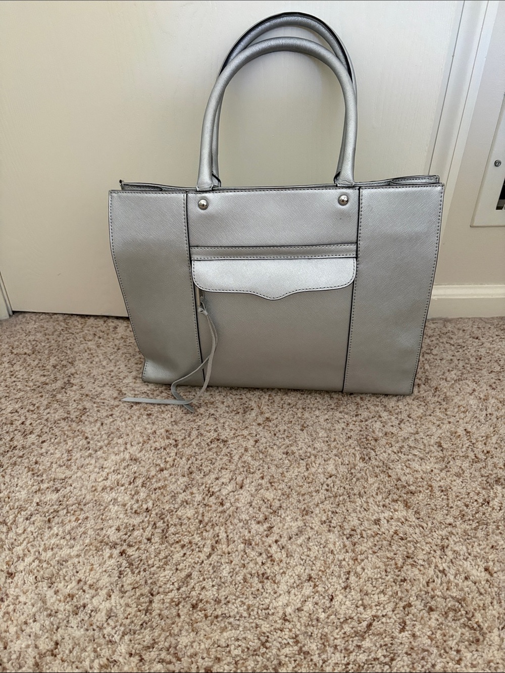Rebecca Minkoff Silver Structured Tote Bag